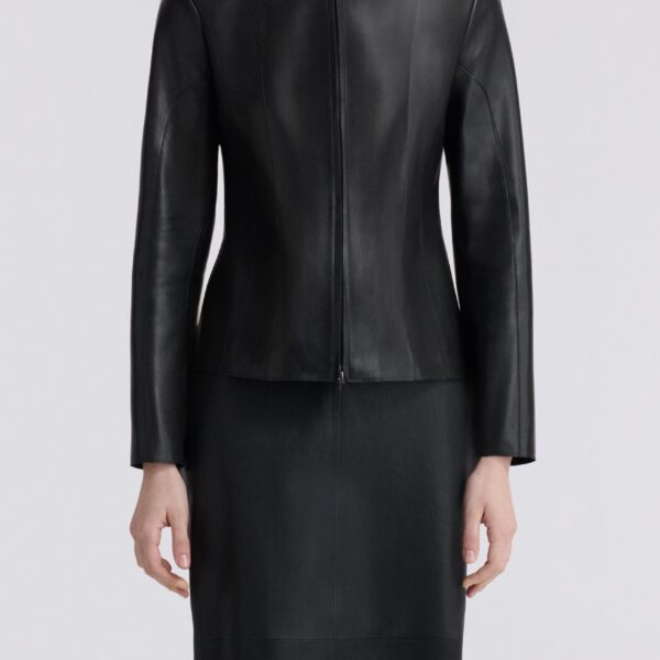 Nour Hammour Jackets Color | Classic Polished Leather Jacket luxury leather Jackets from Coveti