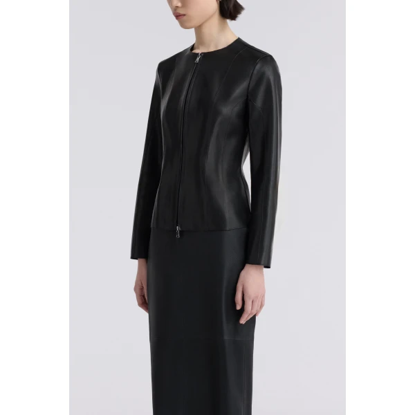 Nour Hammour Classic Polished Leather Jacket, view 3
