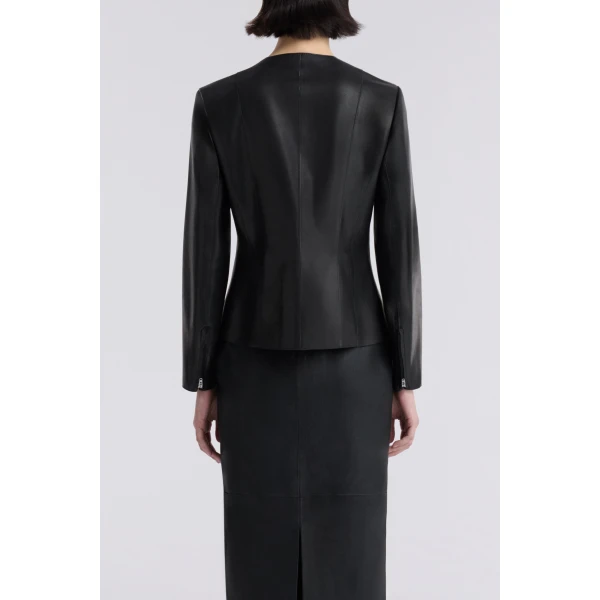 Nour Hammour Classic Polished Leather Jacket, view 4