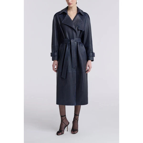Nour Hammour Claudia Textured Leather Trench Coat, view 2