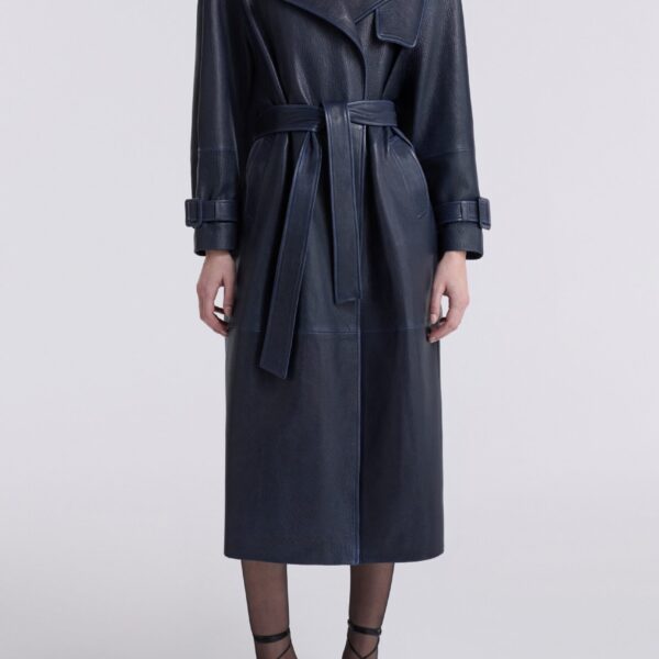 Nour Hammour Coats Color | Claudia Textured Leather Trench luxury leather Coats from Coveti