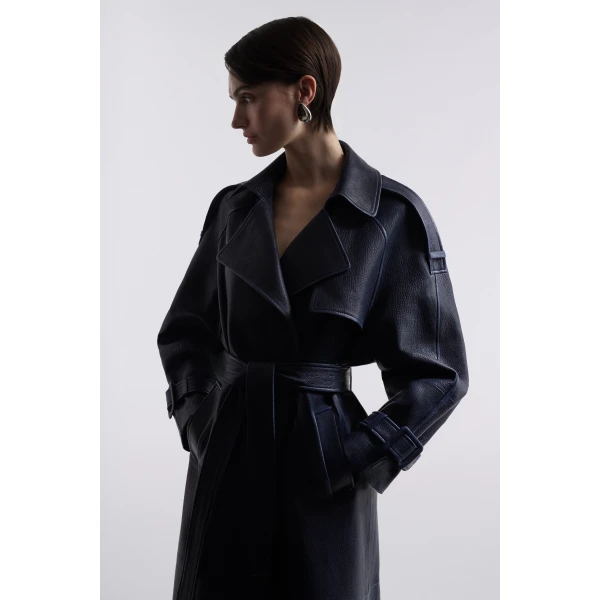 Nour Hammour Claudia Textured Leather Trench Coat, view 3