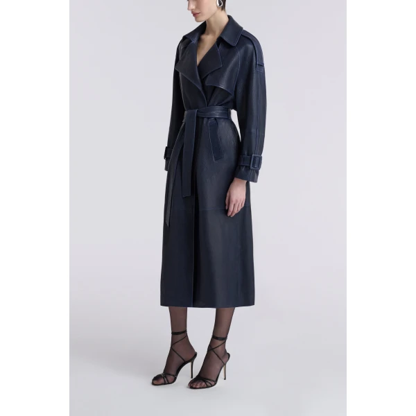 Nour Hammour Claudia Textured Leather Trench Coat, view 4