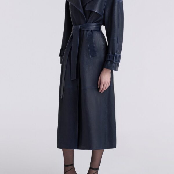 Nour Hammour Coats Color | Claudia Textured Leather Trench luxury leather Coats from Coveti