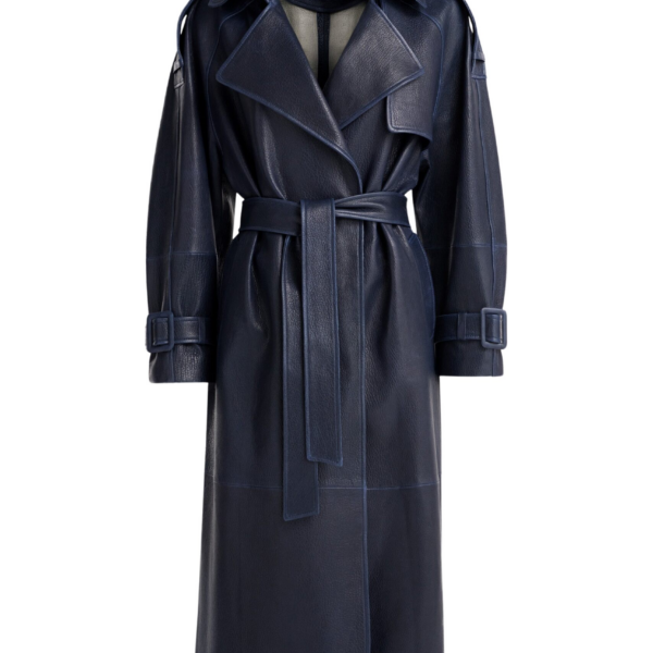 Nour Hammour Coats Color | Claudia Textured Leather Trench luxury leather Coats from Coveti