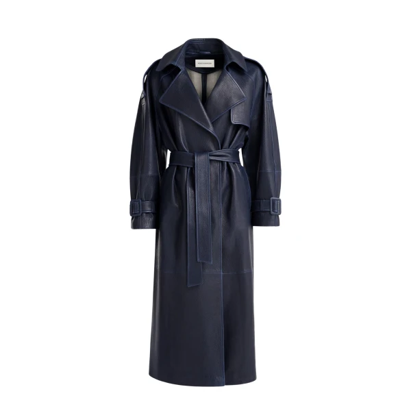Nour Hammour Coats Color | Claudia Textured Leather Trench luxury leather Coats from Coveti