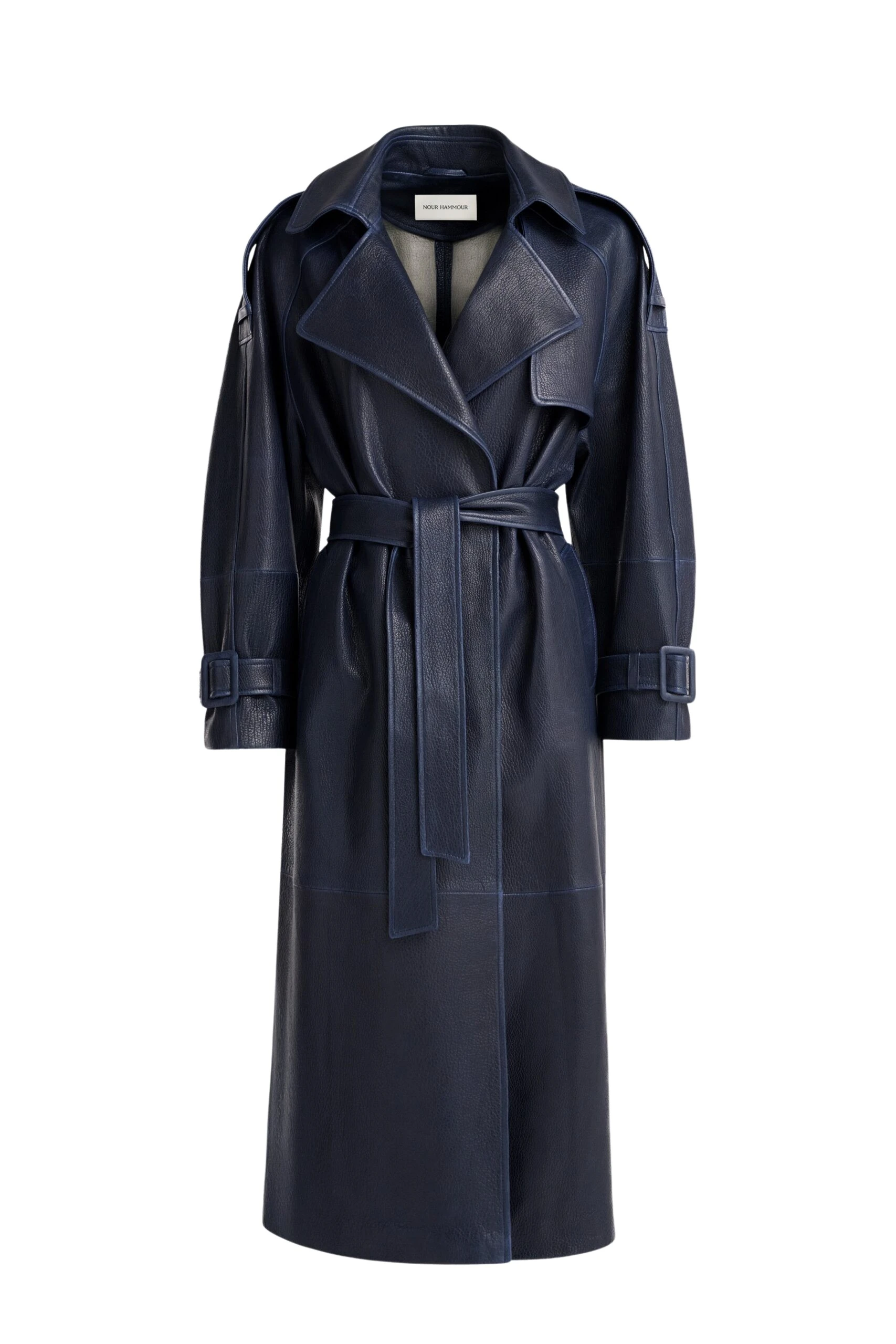 Nour-Hammour-Claudia-Textured-Leather-Trench-scaled93655_nobg Nour Hammour Coats Color | Claudia Textured Leather Trench luxury leather Coats from Coveti