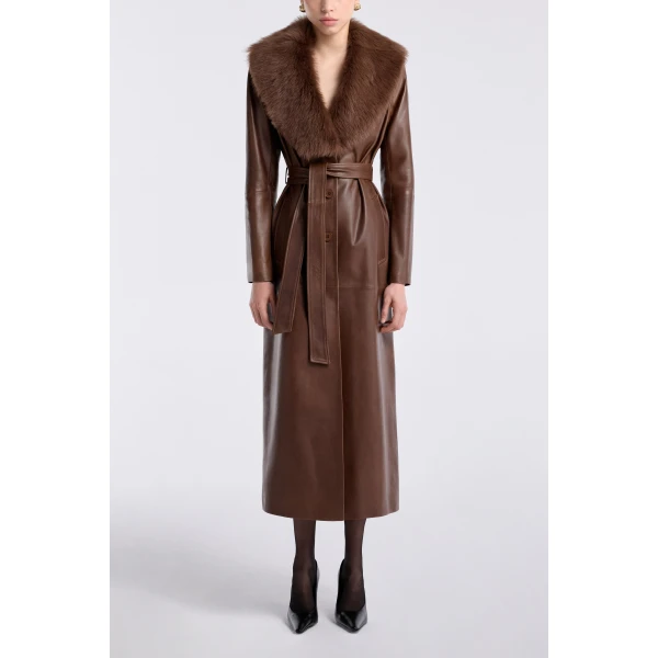 Nour Hammour Dakota Glamorous Leather Coat, view 2