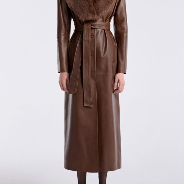 Nour Hammour Coats Color | Dakota Glamorous Leather Coat luxury leather Coats from Coveti