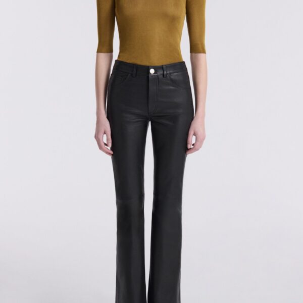 Nour Hammour Pants Color | Flare Stretch Leather Pants luxury leather Pants from Coveti