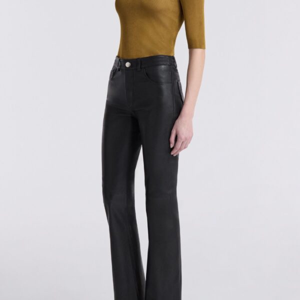 Nour Hammour Pants Color | Flare Stretch Leather Pants luxury leather Pants from Coveti
