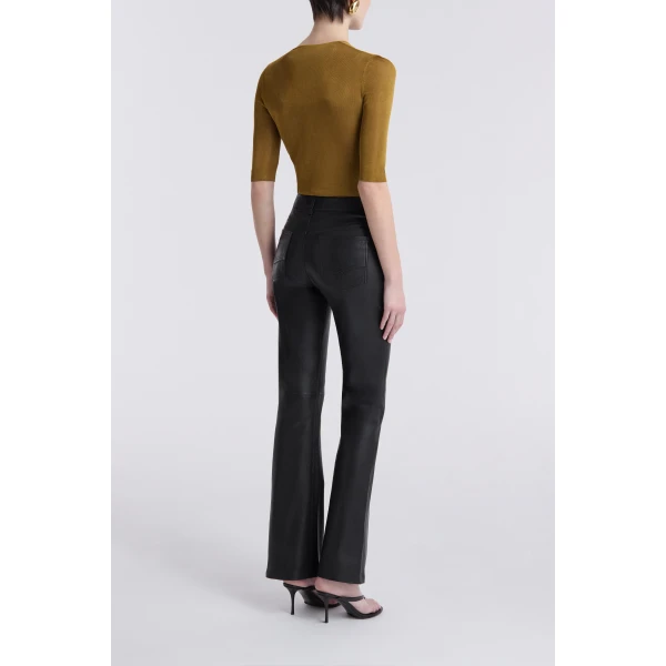 Nour Hammour Flare Stretch Leather Pants, view 4