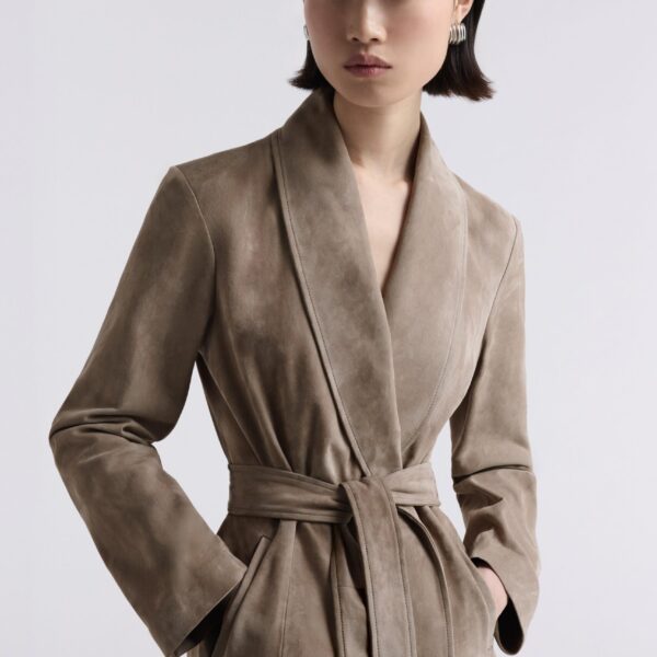 Nour Hammour Coats Color | Gallery Refined Suede Coat luxury leather Coats from Coveti