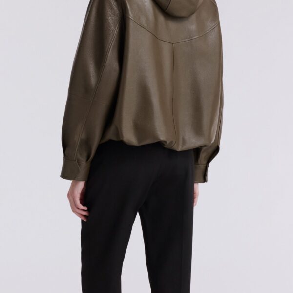 Nour Hammour Jackets Color | Hood Slouchy Leather Bomber luxury leather Jackets from Coveti