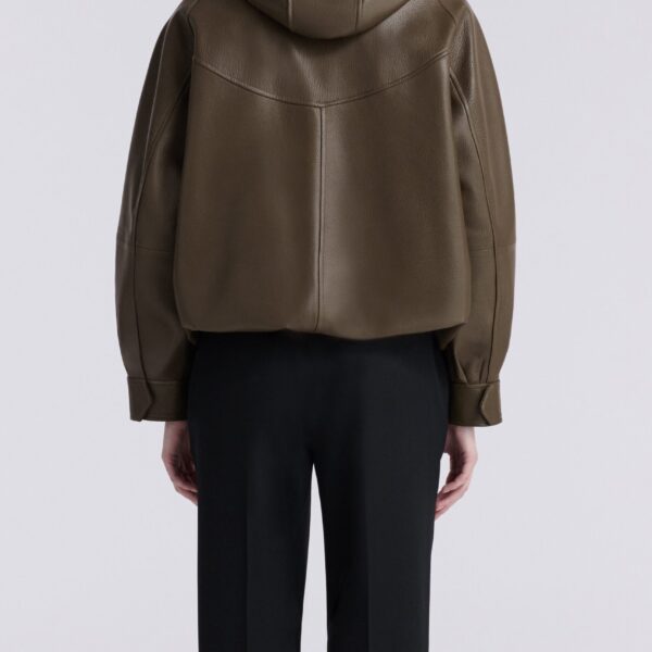 Nour Hammour Jackets Color | Hood Slouchy Leather Bomber luxury leather Jackets from Coveti