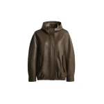 Nour Hammour Jackets Color | Hood Slouchy Leather Bomber luxury leather Jackets from Coveti
