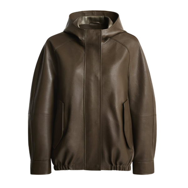 Nour Hammour Jackets Color | Hood Slouchy Leather Bomber luxury leather Jackets from Coveti
