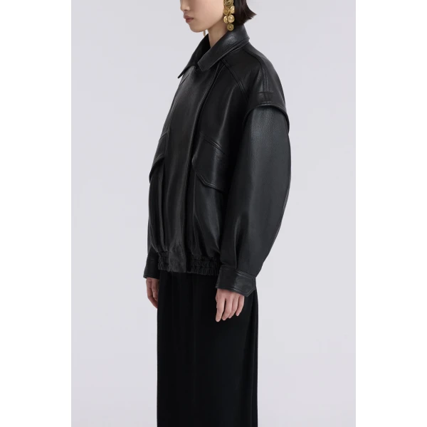Nour Hammour Micah Sumptuous Leather Bomber Jacket, view 3