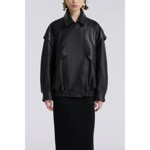 Nour Hammour Micah Sumptuous Leather Bomber Jacket, view 5