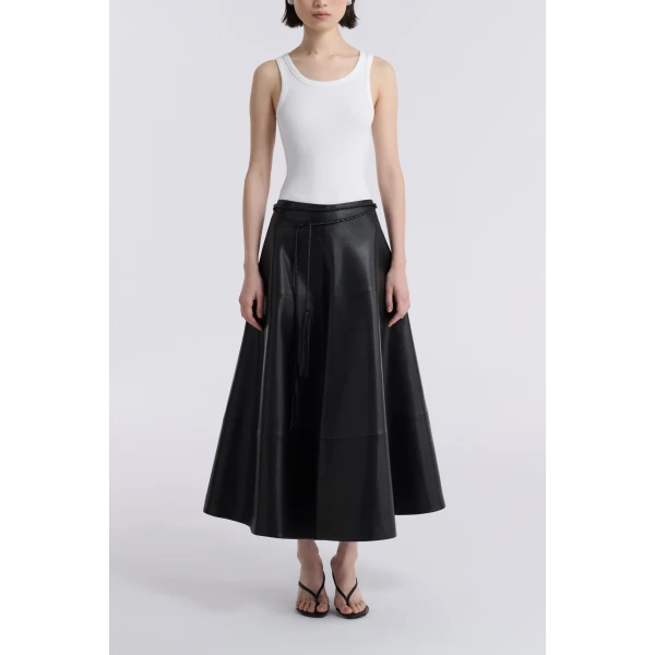 Nour Hammour Opera Sweeping Leather Skirt, view 2