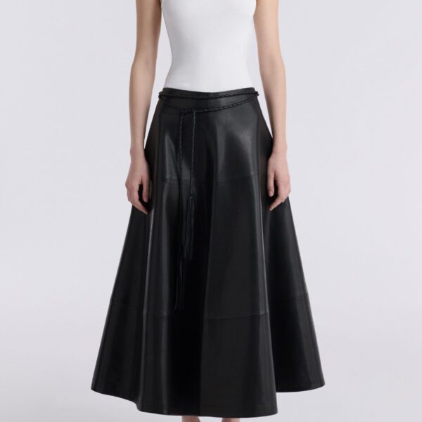 Nour Hammour Skirts Color | Opera Sweeping Leather Skirt luxury leather Skirts from Coveti
