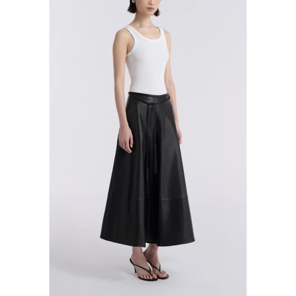 Nour Hammour Opera Sweeping Leather Skirt, view 3