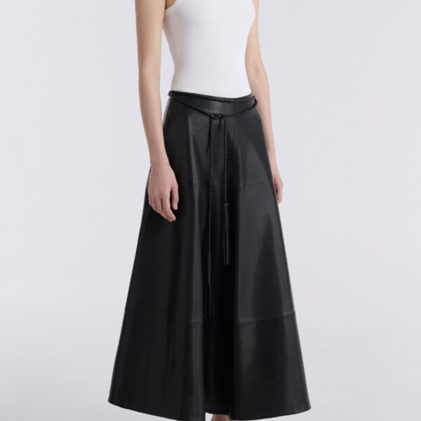 Nour Hammour Skirts Color | Opera Sweeping Leather Skirt luxury leather Skirts from Coveti