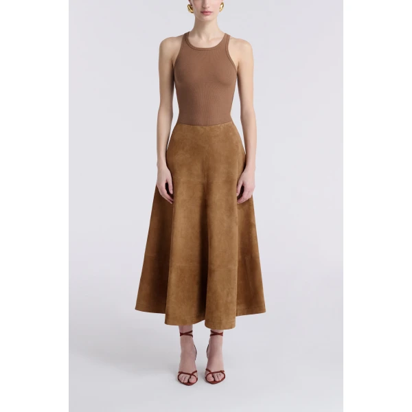 Nour Hammour Opera Sweeping Suede Skirt, view 2