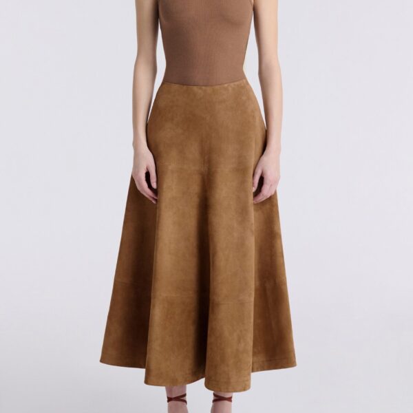 Nour Hammour Skirts Color | Opera Sweeping Suede Skirt luxury leather Skirts from Coveti