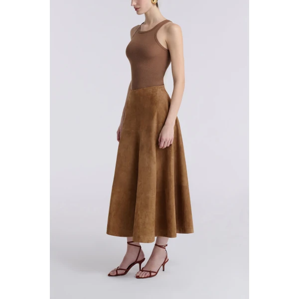 Nour Hammour Opera Sweeping Suede Skirt, view 3
