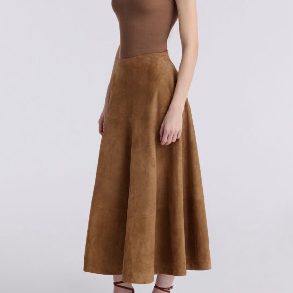 Nour Hammour Skirts Color | Opera Sweeping Suede Skirt luxury leather Skirts from Coveti