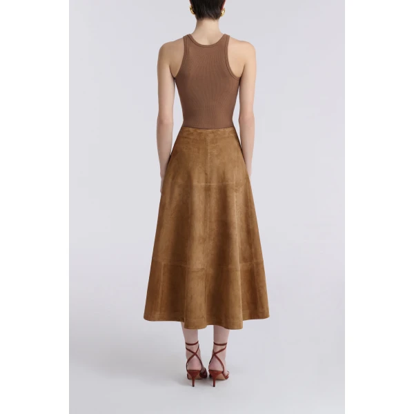 Nour Hammour Opera Sweeping Suede Skirt, view 4