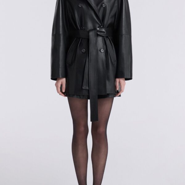 Nour Hammour Coats Color | Quinn Sublime Leather Trench luxury leather Coats from Coveti