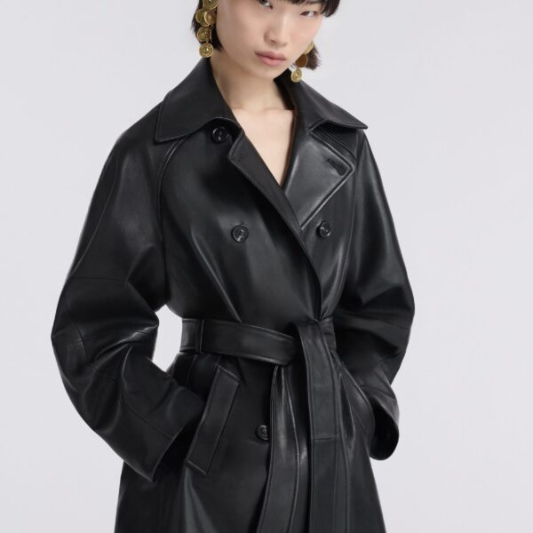 Nour Hammour Coats Color | Quinn Sublime Leather Trench luxury leather Coats from Coveti