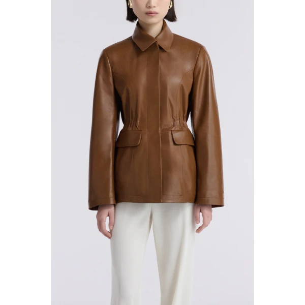 Nour Hammour Wells Cinched Leather Jacket, view 2