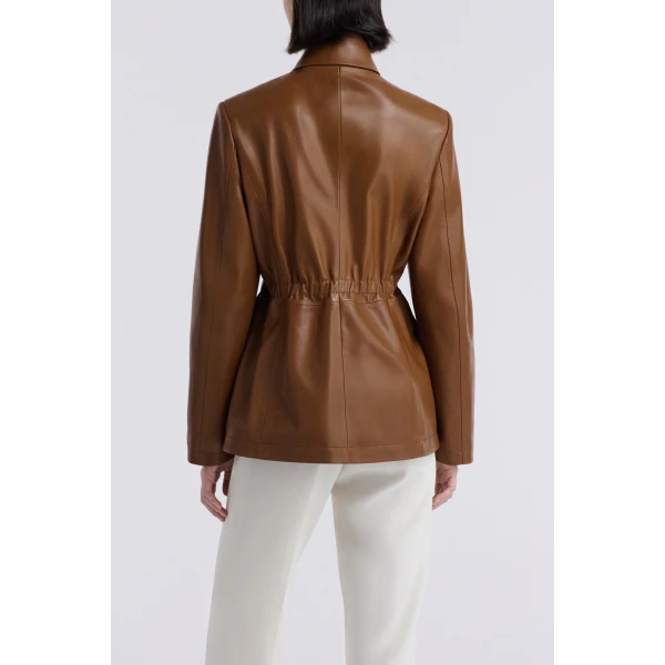 Nour Hammour Wells Cinched Leather Jacket, view 3