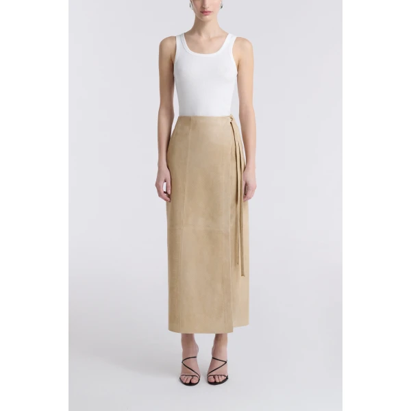 Nour Hammour Wrap Soft Suede Skirt, view 2