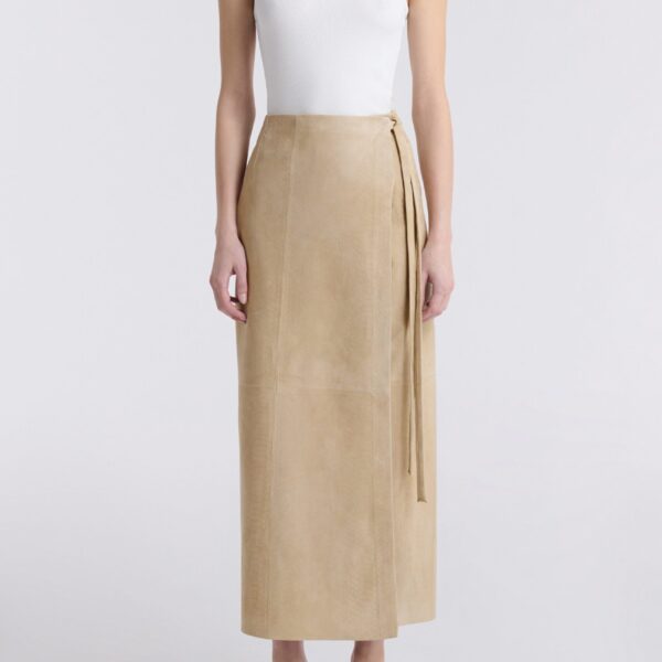 Nour Hammour Skirts Color | Wrap Soft Suede Skirt luxury leather Skirts from Coveti
