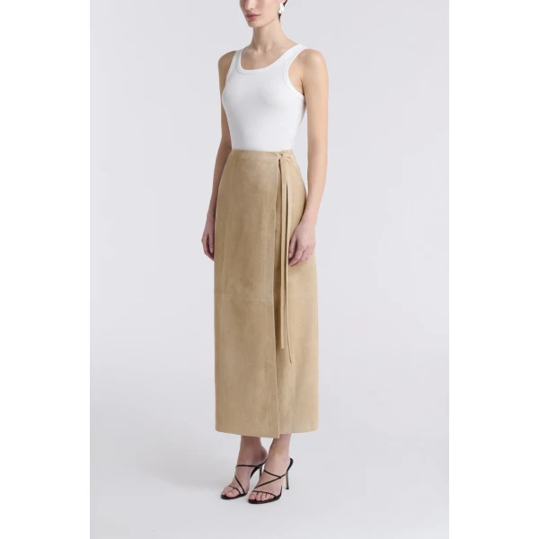 Nour Hammour Wrap Soft Suede Skirt, view 3