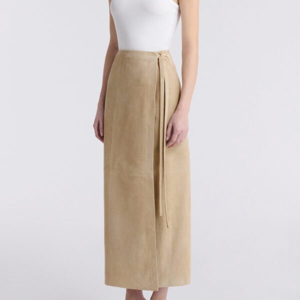 Nour Hammour Skirts Color | Wrap Soft Suede Skirt luxury leather Skirts from Coveti