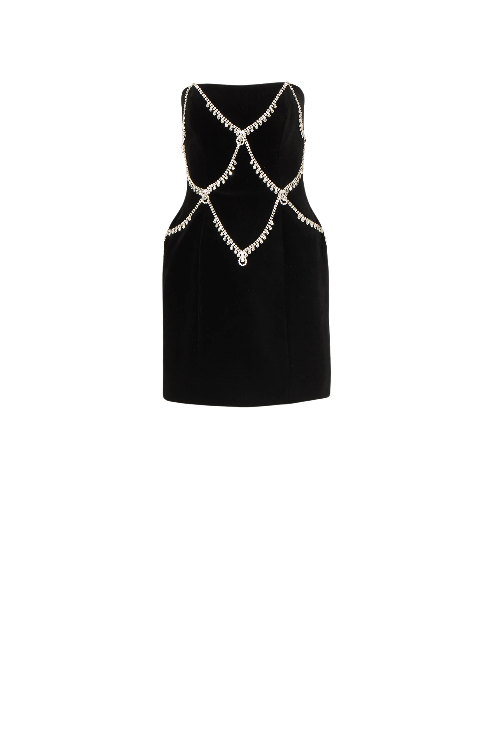 Novee-Velvet-Strapless-Crystal-Chain-Mini-Dress-Costarellos-Dresses52074_nobg Costarellos Dresses - Romantic Greek Lace - Shop at Coveti