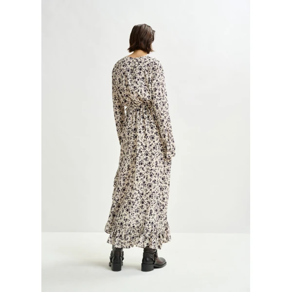 Essentiel Antwerp Off-white and black asymmetrical floral midi dress, view 4