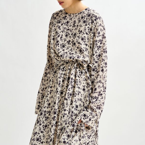Essentiel Antwerp Off-white and black asymmetrical floral midi dress - Essentiel Antwerp Dresses - Colorful Belgian Design - Shop at Coveti