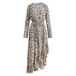 Essentiel Antwerp Off-white and black asymmetrical floral midi dress - Essentiel Antwerp Dresses - Colorful Belgian Design - Shop at Coveti