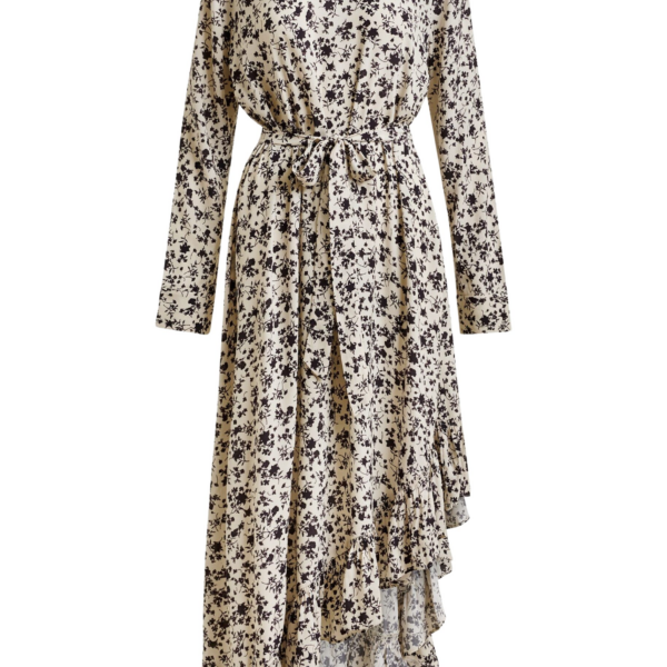 Essentiel Antwerp Off-white and black asymmetrical floral midi dress - Essentiel Antwerp Dresses - Colorful Belgian Design - Shop at Coveti