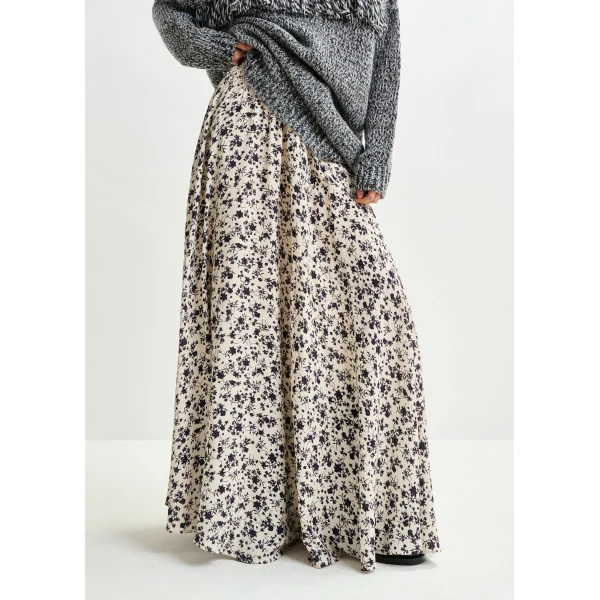 Essentiel Antwerp Off-white and black floral maxi skirt, view 3