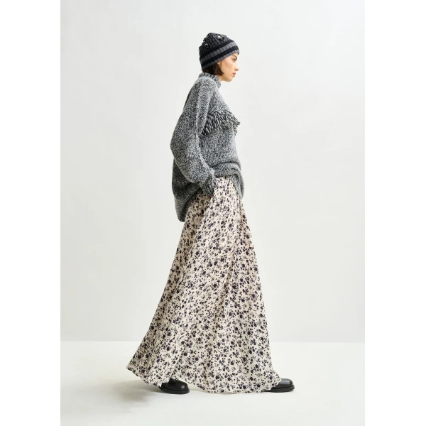 Essentiel Antwerp Off-white and black floral maxi skirt, view 4
