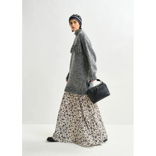 Essentiel Antwerp Off-white and black floral maxi skirt, view 5