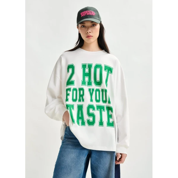 Essentiel Antwerp Off-white and green printed organic cotton long-sleeve T-shirt Top, view 2