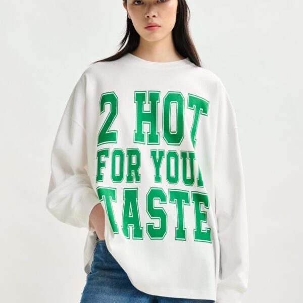 Essentiel Antwerp Off-white and green printed organic cotton long-sleeve T-shirt - Essentiel Antwerp Shirts - Colorful Belgian Design - Shop at Coveti